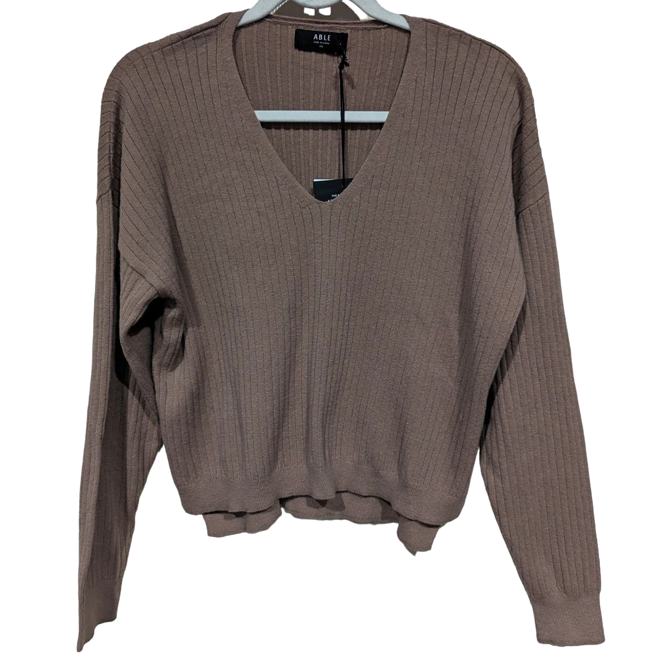 Nwt Able Elise V Neck Ribbed Sweater In Mushroom Oversized Sz Xxs $167